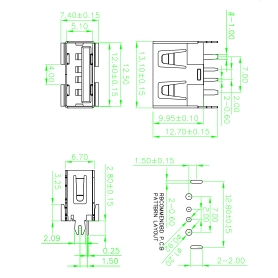 کانکتور USB-A مادگی ایستاده کوتاه 10mm رنگ آبی