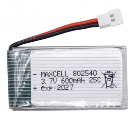 باتری لیتیوم پلیمر 3.7v ظرفیت 600mAh تک سل 25c مارک MAXCELL کد 802540