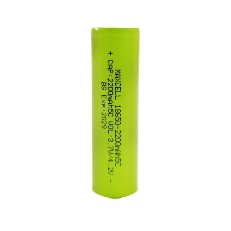 باتری لیتیوم یون 3.7v سایز 18650 سرتخت 2200mAh ضریب جریان 5C مارک MAXCELL