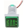 ولتمتر و آمپرمتر چراغ سیگنالی AC500V-100A سبز مربعی مدل AD16-22