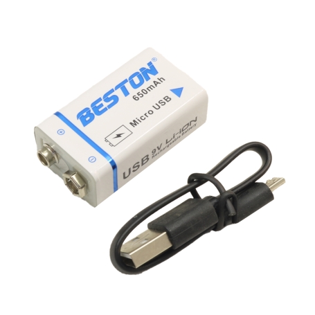 باتری کتابی 9 ولت لیتیوم یون قابل شارژ 650mAh مارک BESTON با ورودی MicroUSB