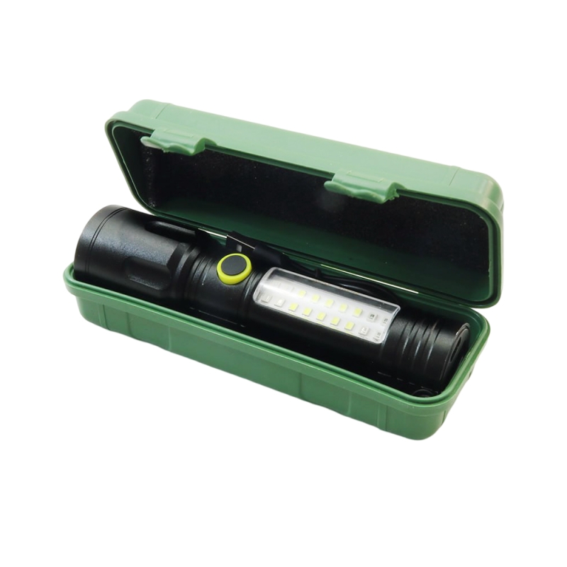 چراغ قوه پلیسی زوم دار مدل M50 با چراغ بغل دو رنگ