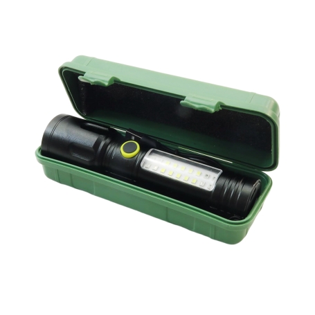 چراغ قوه پلیسی زوم دار مدل M50 با چراغ بغل دو رنگ