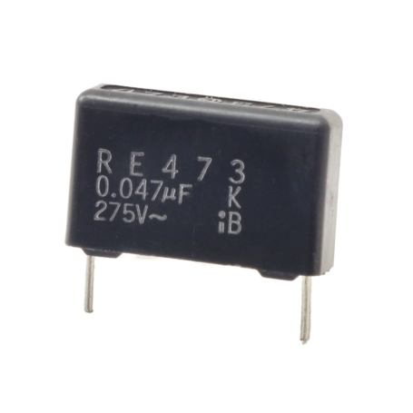 خازن MPX نویزگیر 0.047uF / 275V کلاس X2 مارک OKAYA مدل RE473