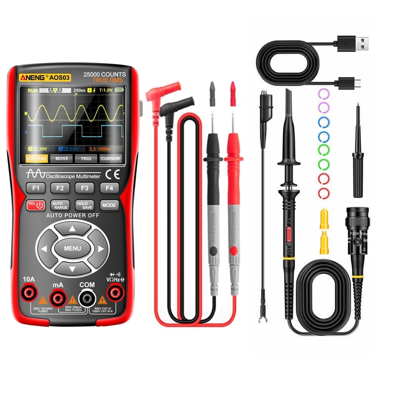 اسیلوسکوپ دیجیتال پرتابل دو کاناله 50MHz سه کاره ANENG AOS03