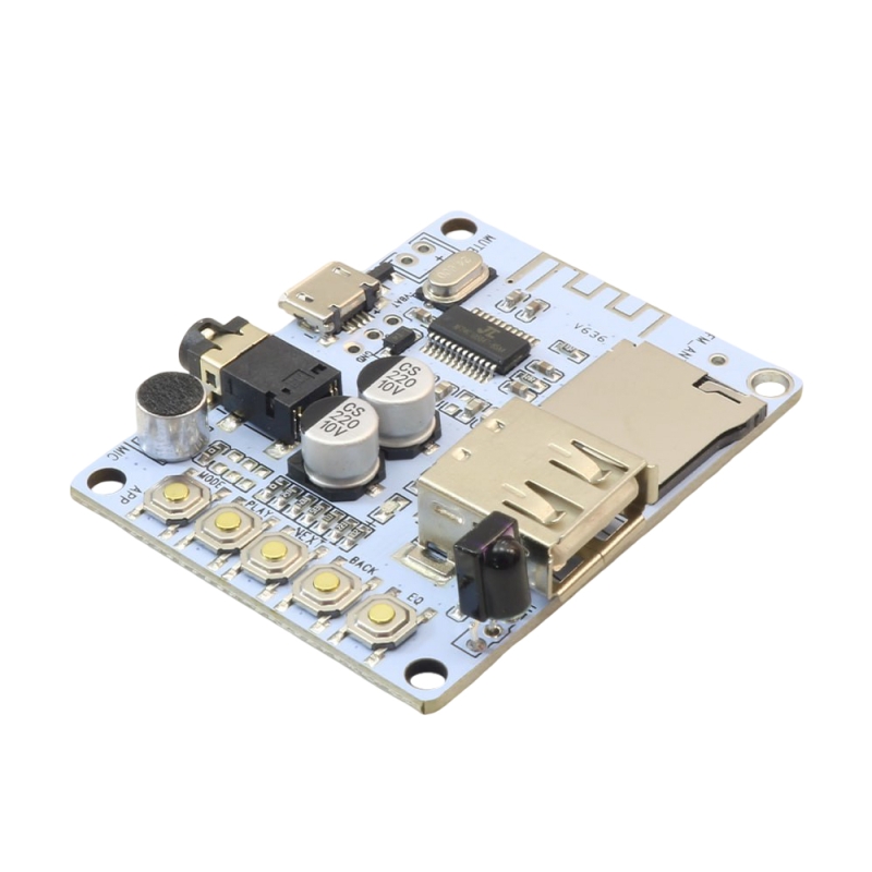ماژول گیرنده بلوتوث صوتی TEL0108 با قابلیت پخش آهنگ از USB و TF-Card دارای میکروفن و IR Receiver