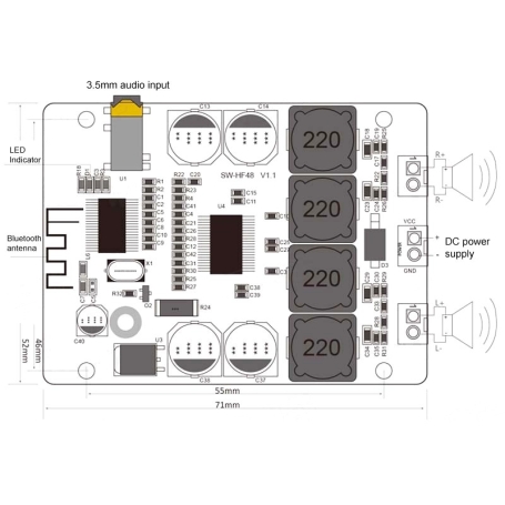 ماژول آمپلی فایر بلوتوثی 2X30W با تراشه TPA3118 مدل XH-M314
