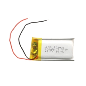 باتری لیتیوم پلیمر 3.7v ظرفیت 800mAh کد 802035