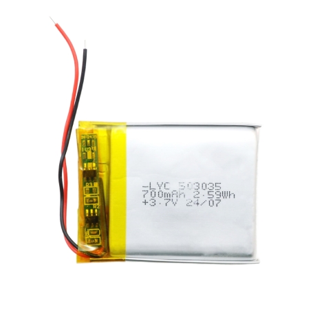 باتری لیتیوم پلیمر 3.7v ظرفیت 700mAh کد 503035