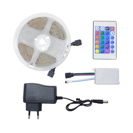 پک کامل LED نواری RGB به همراه کنترلر و ریموت و آداپتور