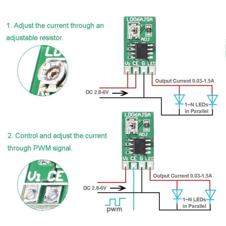 ماژول درایور LED جریان ثابت 30mA تا 1.5A با کنترل PWM مدل LD06AJSA