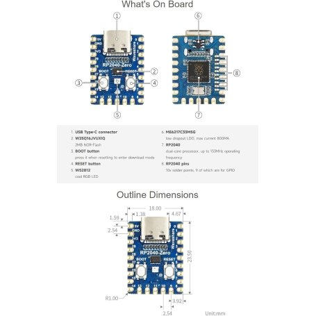 برد توسعه RP2040-Zero دارای ورودی USB Type-C