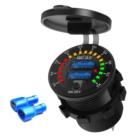 شارژر USB خودرویی روپنلی گرد با دو خروجی USB فست شارژ QC3.0 ولتاژ و کلید ON/OFF