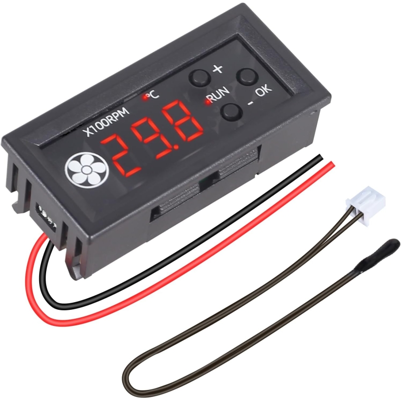 ترموستات و کنترلر سرعت فن PWM چهار سیمه 12V با نمایشگر دیجیتال و سنسور NTC