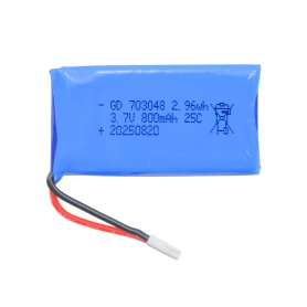 باتری لیتیوم پلیمر 3.7v ظرفیت 800mAh تک سل 25c کد 703048