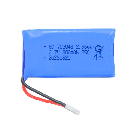 باتری لیتیوم پلیمر 3.7v ظرفیت 800mAh تک سل 25c کد 703048