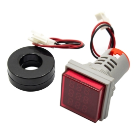 ولتمتر، آمپرمتر و فرکانس متر چراغ سیگنالی AC380V-100A-99Hz قرمز مربعی مدل AD16-22VAHZS