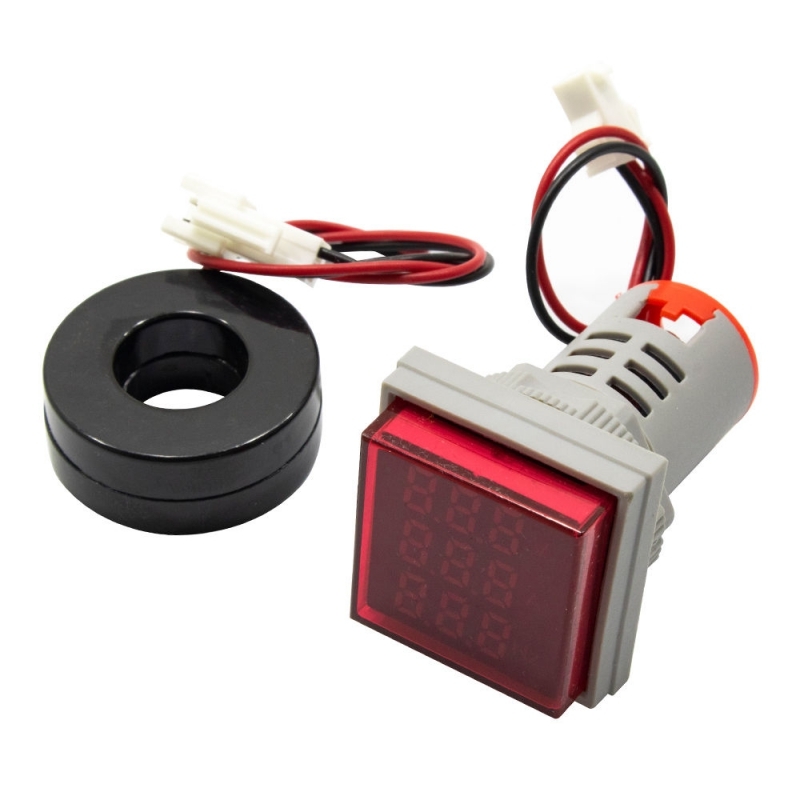 ولتمتر، آمپرمتر و فرکانس متر چراغ سیگنالی AC380V-100A-99Hz قرمز مربعی مدل AD16-22VAHZS