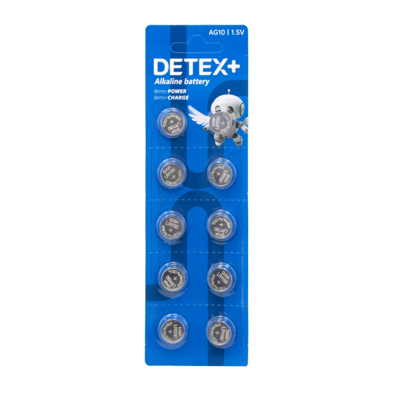 باتری سکه ای آلکالاین AG10 ورق 10 تایی مارک DETEX