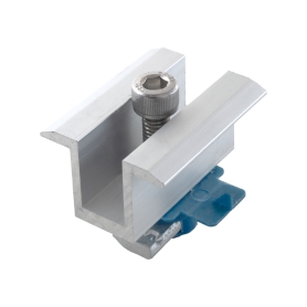 کلمپ میانی پنل خورشیدی (Mid Clamp Kit) به همراه مهره ریلی و گیره نگهدارنده پلاستیکی