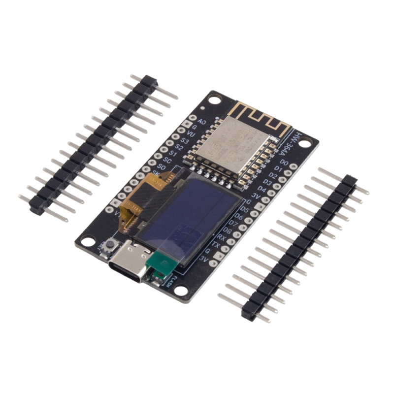 برد توسعه NodeMCU با نمایشگر دو رنگ OLED با هسته ESP-12F و مبدل CH340 دارای کانکتور USB Type-C