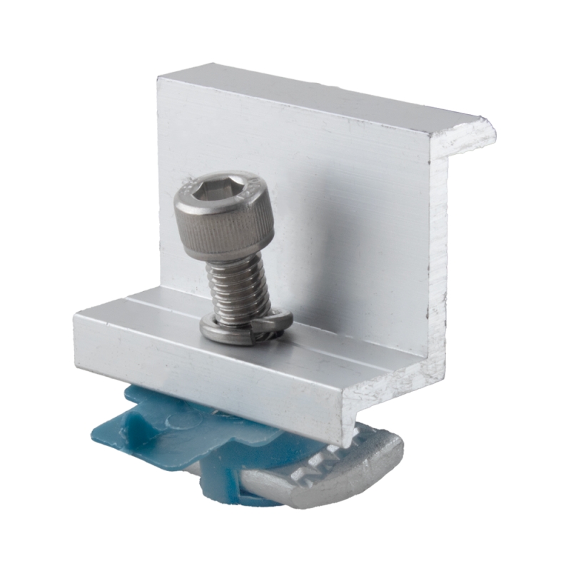 کلمپ انتهایی پنل خورشیدی (End Clamp Kit) به همراه مهره ریلی و گیره نگهدارنده پلاستیکی