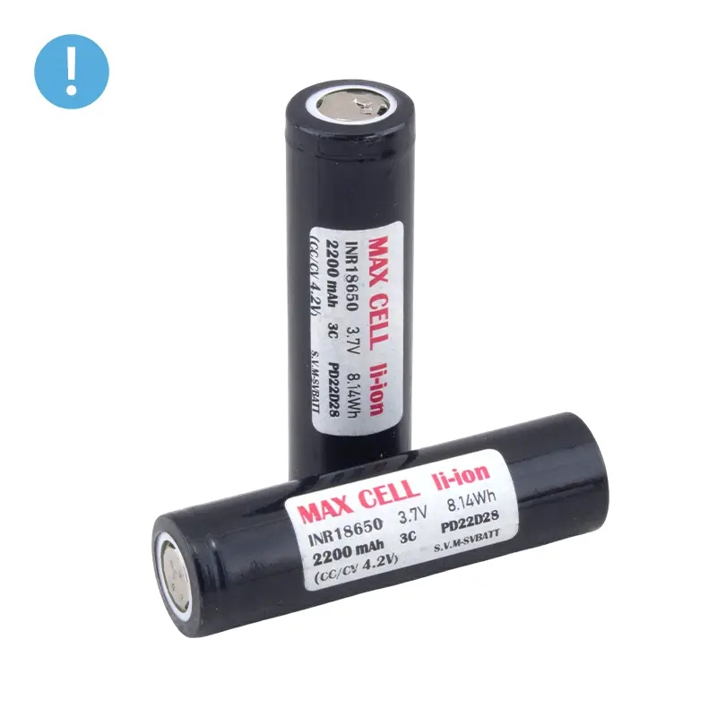 باتری لیتیوم یون کارکرده 3.7v سایز 18650 سرتخت 2200mAh ضریب جریان 3C