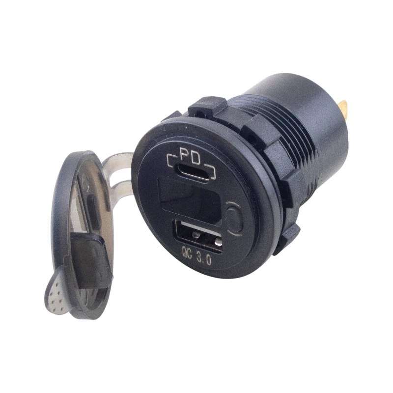 شارژر USB خودرویی روپنلی گرد QC3.0 + Type-C با نمایشگر ولتاژ و کلید ON/OFF