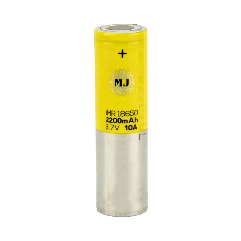 باتری لیتیوم یون 3.7v سایز 18650 سرتخت 2200mAh جریان دشارژ 10A مارک MJ
