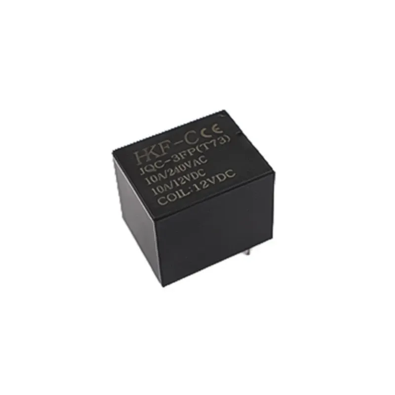 رله 12V-10A پایه میلون T73 تک کنتاکت 4 پین مارک HKF کد JQC-3FP
