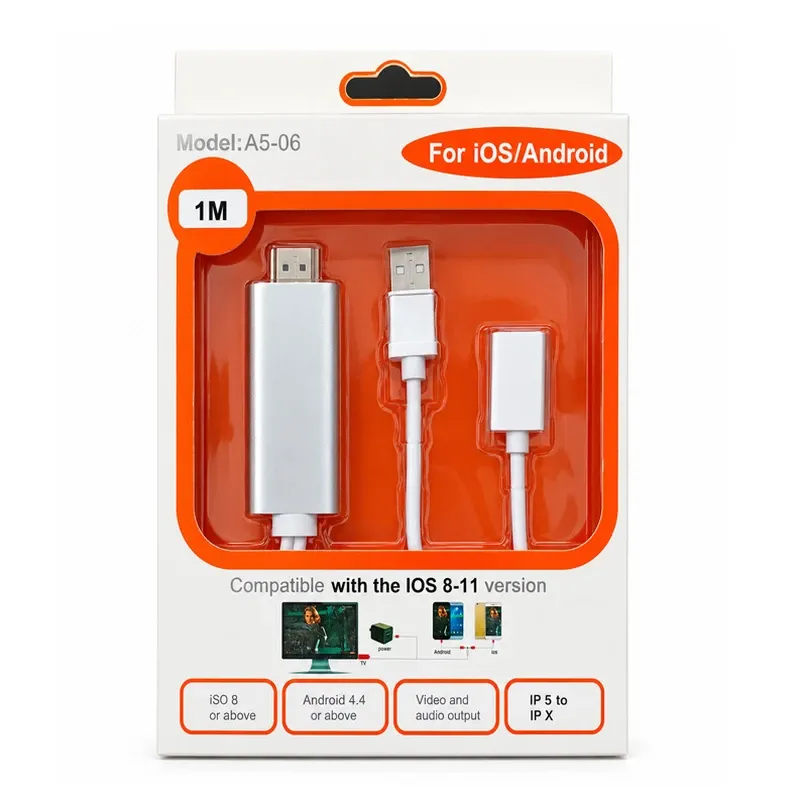 کابل تبدیل USB به HDMI مدل A5-06 با کابل تغذیه USB طول 1m