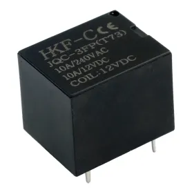 رله 12V-10A پایه میلون T73 تک کنتاکت 4 پین مارک HKF کد JQC-3FP