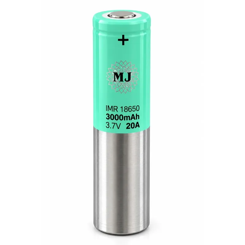 باتری لیتیوم یون 3.7v سایز 18650 سرتخت 3000mAh جریان دشارژ 20A مارک MJ