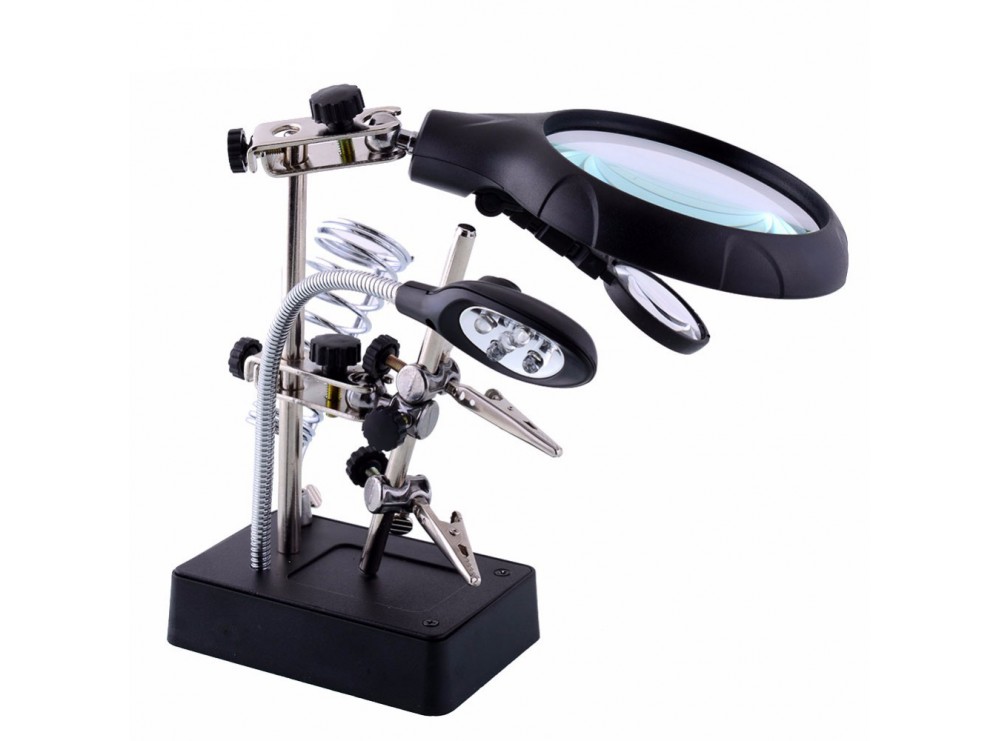 گیره مونتاژ ذره بین دار به همراه پایه هویه و شاخه LED مدل TE-800