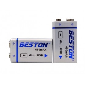 باتری کتابی 9 ولت لیتیوم یون قابل شارژ 650mAh مارک Beston با ورودی MicroUSB