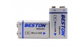 باتری کتابی 9 ولت لیتیوم یون قابل شارژ 650mAh مارک BESTON با ورودی MicroUSB