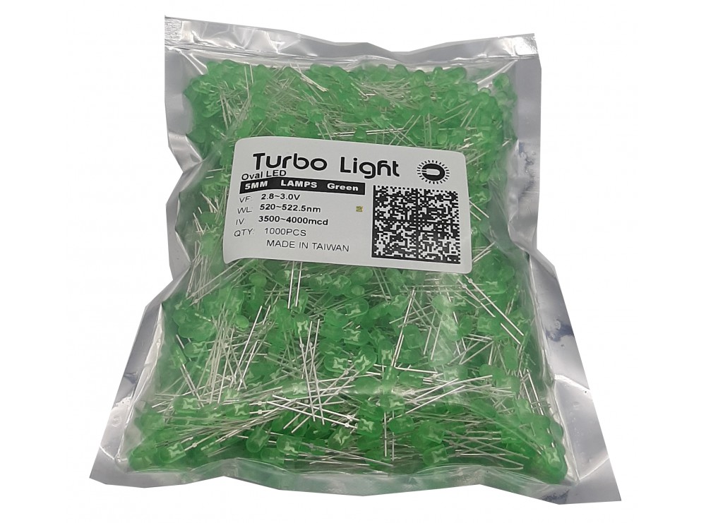 LED اوال 5mm سبز مرغوب تایوانی مارک Turbo Light 