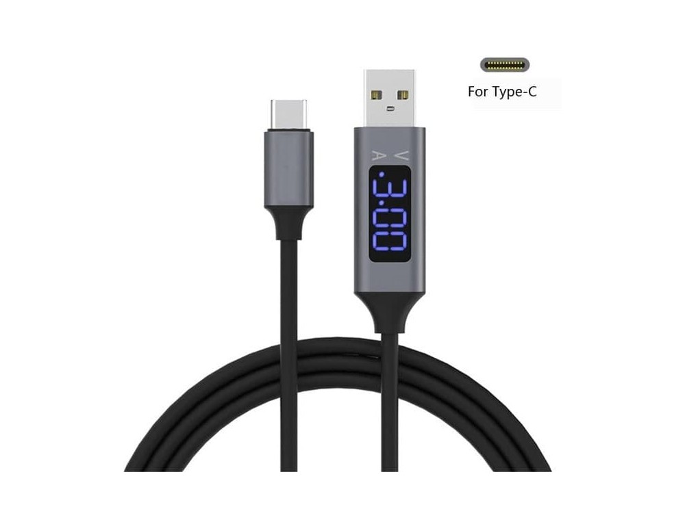 کابل شارژر Type-C با نشانگر ولت و آمپر درگاه USB