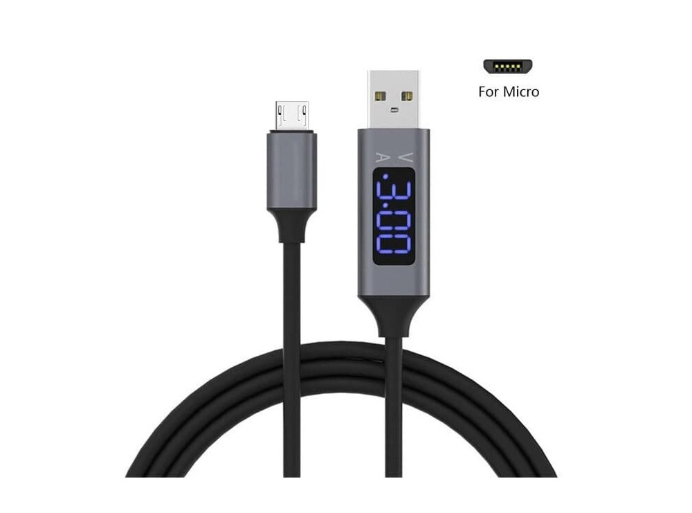 کابل شارژر MicroUSB با نشانگر ولت و آمپر درگاه USB