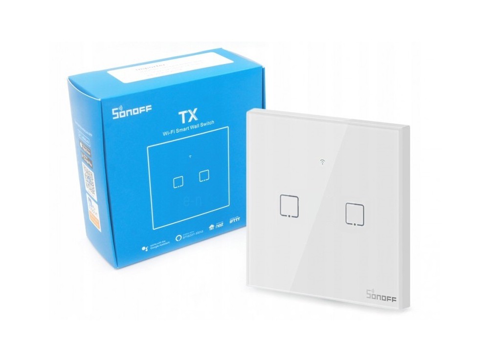 کلید دو پل هوشمند لمسی SONOFF T1 با قابلیت کنترل از طریق WiFi و ریموت 433MHz