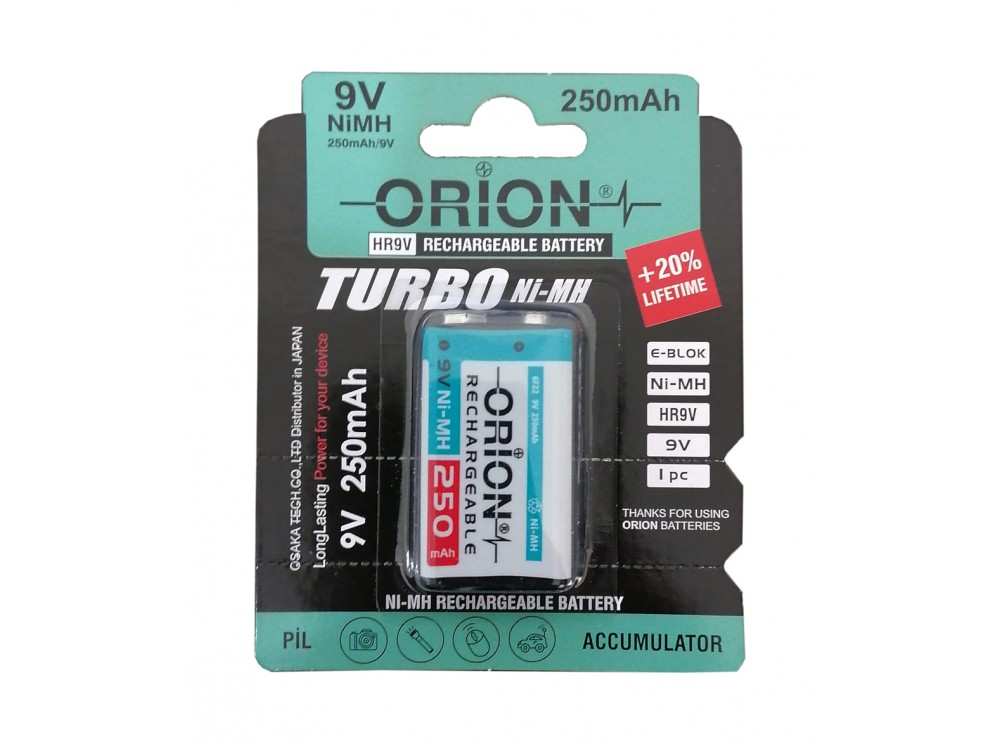 باتری 9 ولت 250mAh کتابی قابل شارژ مارک ORION