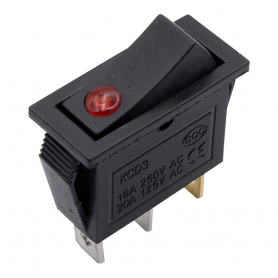 کلید راکر باریک یکطرفه چراغدار 26x10x21mm مدل KCD3-301N-3P
