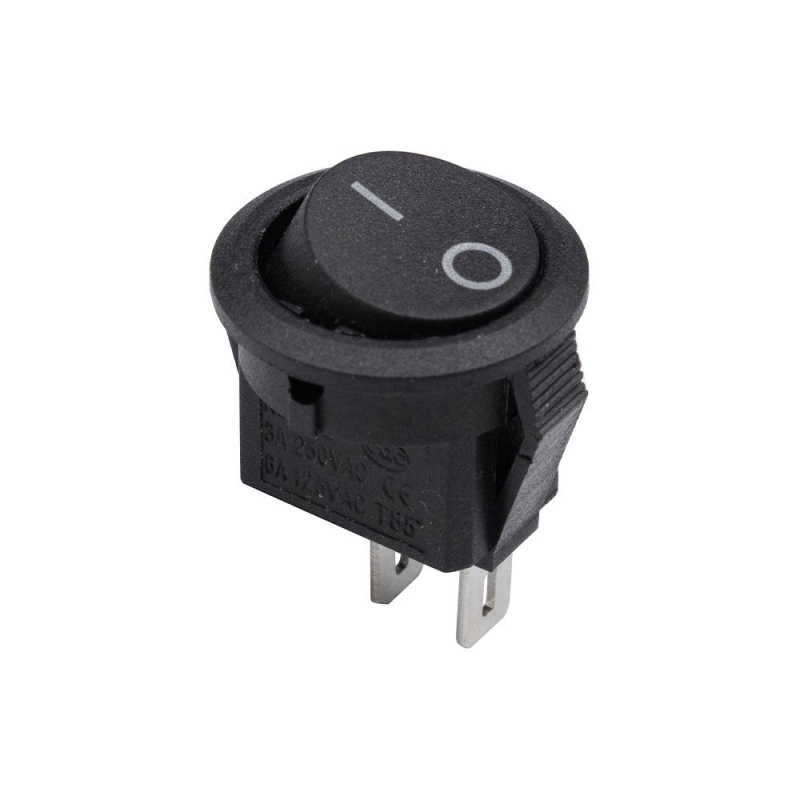 کلید راکر دوحالته گرد کوچک مشکی 2Pin مدل KCD1-601S-2P