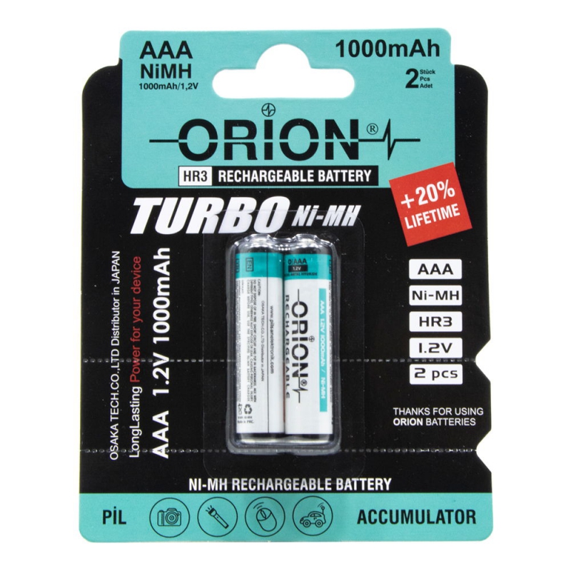 باتری نیم قلمی قابل شارژ 1000mAh دوتایی مارک ORION