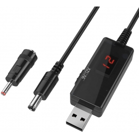 کابل تبدیل USB پاوربانک به 9V و 12V برای برق اضطراری مودم دارای نمایشگر