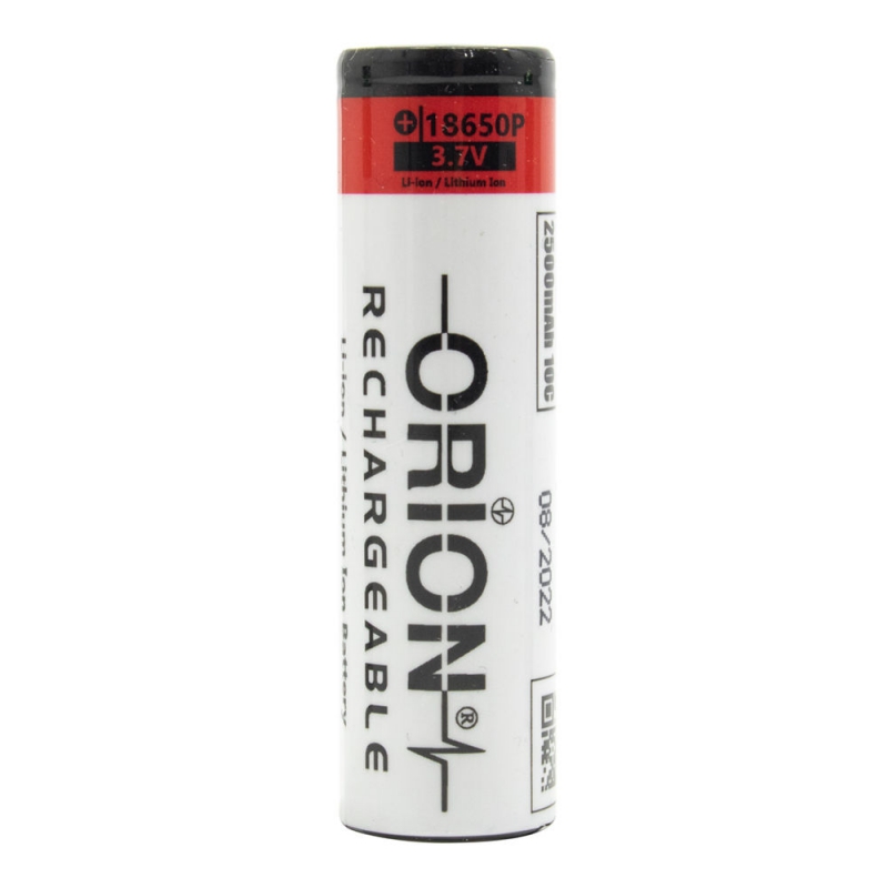 باتری لیتیوم یون 3.7v سایز 18650 سرتخت 2500mAh ضریب جریان 10C مارک ORION