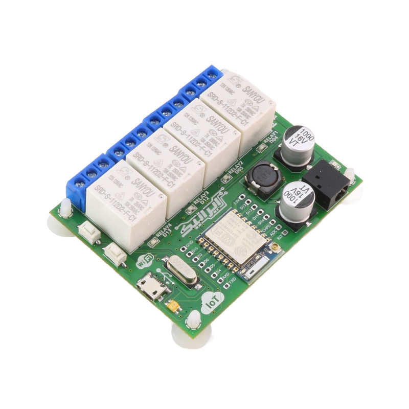 برد کنترل 4 رله WiFi و IoT ایرانیک مبتنی بر ESP8266 ESP-07 با تغذیه 12V