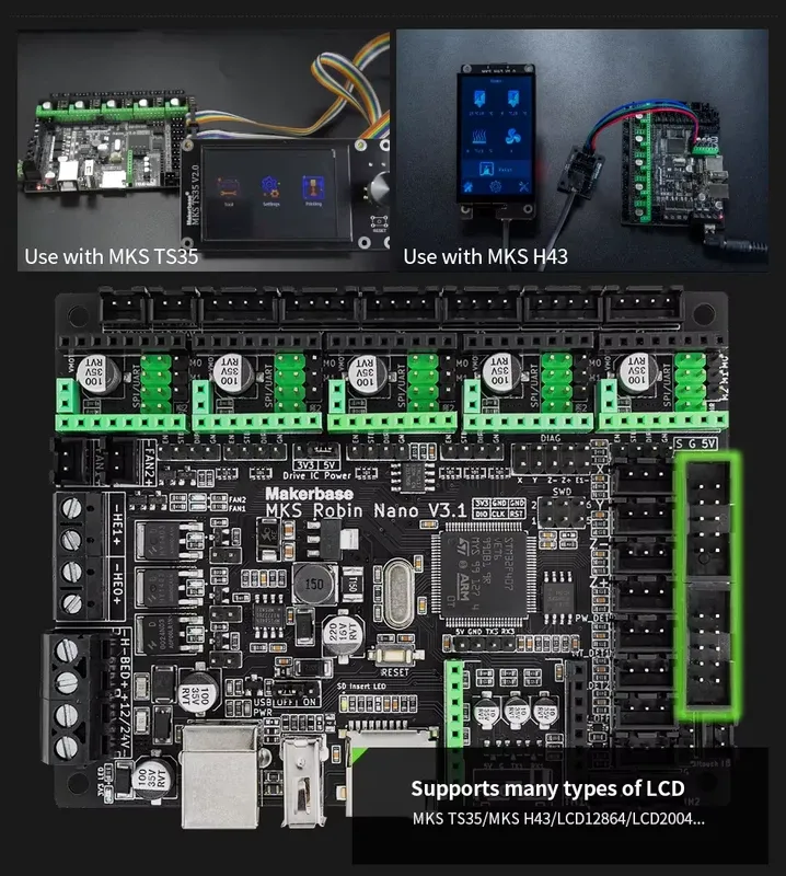 برد کنترلر پرینتر سه بعدی MKS Robin Nano V3.1 به همراه نمایشگر لمسی TS35 V2.0 مارک Makerbase