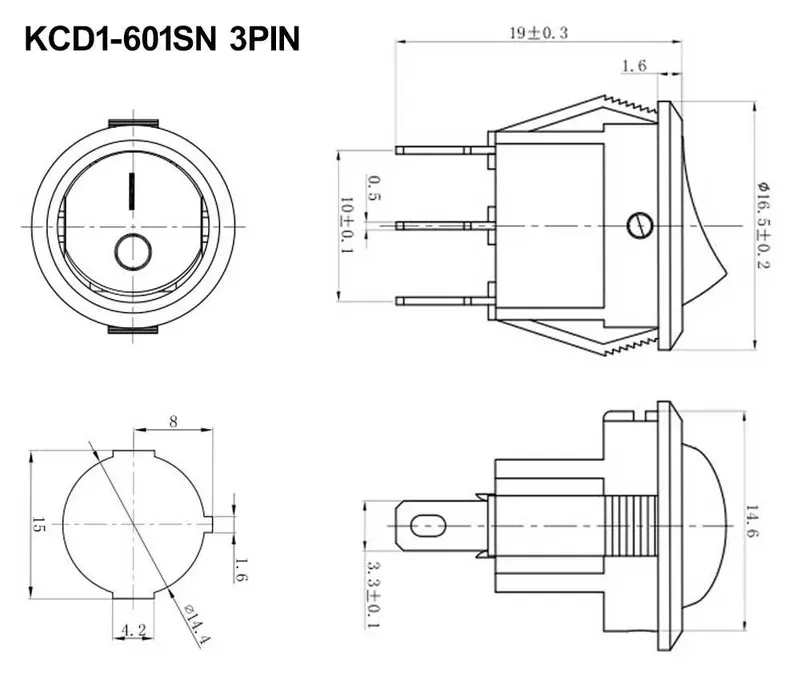 کلید راکر دوحالته گرد چراغدار 3Pin مدل KCD1-601SN-3P
